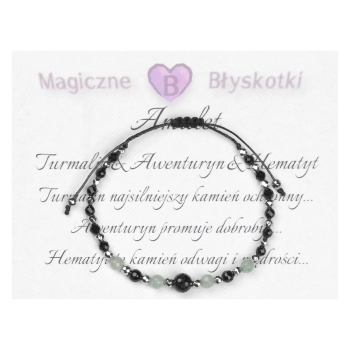 Bransoletka celebrytka czarny TURMALIN AWENTURYN HEMATYT ochrona szczęście